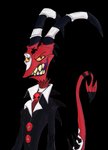 2020 alpha_channel blitzo_(helluva_boss) clothed clothing coat demon digital_drawing_(artwork) digital_media_(artwork) fangs front_view grin half-length_portrait helluva_boss hi_res horn humanoid imp krolik long_tail looking_at_viewer male not_furry portrait pose red_body red_skin sharp_teeth signature smile smirk solo spade_tail standing suit tail teeth topwear yellow_eyes yellow_sclera