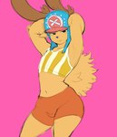 anthro antlers athletic athletic_anthro athletic_male bottomwear bulge clothed clothing crop_top curvy_figure femboy fur hands_behind_head hat headgear headwear horn looking_at_viewer male narrowed_eyes navel pink_background seductive shirt shorts simple_background smile solo standing thick_thighs topwear tuft wide_hips paulpla one_piece tony_tony_chopper tony_tony_chopper_(horn_point_form) deer mammal new_world_deer reindeer 2025