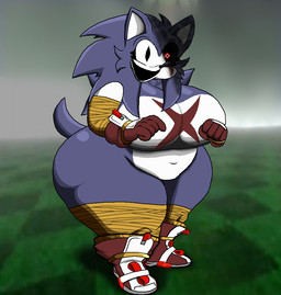 anklet anthro big_breasts big_butt black_sclera blood blood_from_eye blue_body blue_fur bodily_fluids boots bracelet breasts butt chest_scar clothing creepy_smile curvy_figure female footwear fur gloves handwear huge_breasts huge_butt huge_thighs hyper hyper_breasts hyper_butt hyper_thighs jewelry red_boots red_clothing red_eyes red_footwear red_gloves red_handwear scar shoes slightly_chubby smile solo thick_thighs voluptuous voluptuous_anthro voluptuous_female white_body white_fur moltenart_pixels sega sonic.exe_(creepypasta) sonic_the_hedgehog_(series) aphrodite_the_exe lord_x sonic_the_hedgehog eulipotyphlan exe_(species) hedgehog mammal digital_media_(artwork) pixel_(artwork)