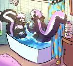 anthro assisted_bathing bath bathroom bathtub duo male nude rug shampoo shower_curtain smelly sponge towel water combatraccoon snacks_(dreadfox) mammal mephitid skunk