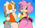 anthro backless_clothing backless_dress clothed clothing duo female hair looking_at_viewer low-angle_view no_underwear one_eye_closed tongue tongue_out translucent translucent_hair upskirt wink xylas sega sonic_the_hedgehog_(series) amy_rose cream_the_rabbit eulipotyphlan hedgehog lagomorph leporid mammal rabbit 2021 5:4