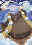 anthro belly blue_body clothed clothing kemono male overweight overweight_anthro overweight_male solo jinku_56 tamacolle kii_(tamacolle) marine 2020 hi_res