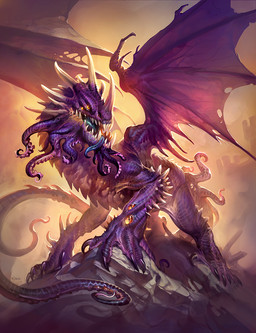 ambiguous_gender claws feral horn membrane_(anatomy) membranous_wings multi_eye open_mouth purple_body purple_scales scales sharp_teeth simple_background solo spikes spikes_(anatomy) suction_cup tail teeth tentacles wings luke_mancini blizzard_entertainment hearthstone mythology warcraft dragon eldritch_being mythological_creature mythological_scalie scalie 2016 official_art