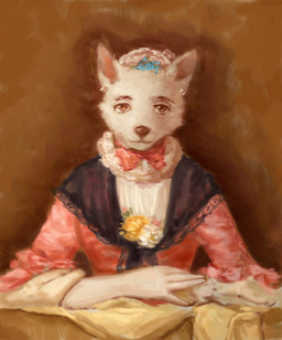 anthro brown_eyes clothed clothing crossdressing dress ears_up eyebrows fur looking_at_viewer male smile smiling_at_viewer solo white_body white_fur reynard_goodfellow absurd_res hi_res