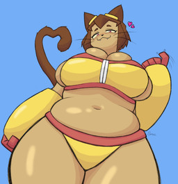 anthro big_breasts big_butt breasts brown_tail butt female female_anthro huge_breasts huge_butt perspective slightly_chubby slightly_chubby_anthro slightly_chubby_female smile smiling_at_viewer solo tail thick_thighs snacus gameoverse glitch_productions kit_bodega domestic_cat felid feline felis mammal 2026 hi_res