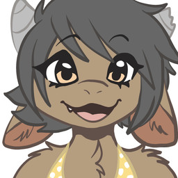 anthro arm_tuft broken_horn brown_body brown_fur chest_tuft clothed clothing eye_through_hair female fur grey_hair grey_horn hair horn looking_at_viewer one_fang open_mouth orange_eyes polka_dot_clothing short_hair shoulder_tuft simple_background smile solo teeth tongue translucent translucent_hair tuft white_background yellow_clothing manitka manitka_storm bovid bovine cattle mammal 1:1 2025 colored_line_art digital_media_(artwork) hi_res