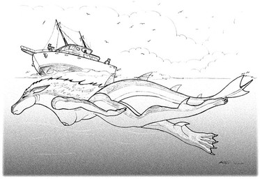 anthro biped boat feet female female_anthro gesture hand_gesture long_tail looking_down macro macro_anthro macro_female membrane_(anatomy) muscular muscular_anthro muscular_female pointing pointing_at_another sea solo swimming tail toes underwater vehicle water watercraft webbed_feet kolt aquatic equid equine horse hybrid mammal 2001 black_and_white monochrome traditional_media_(artwork)