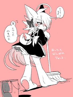 anthro blush bucket cleaning_tool container mop solo standing text kirunixxx 2020 3:4 japanese_text translated