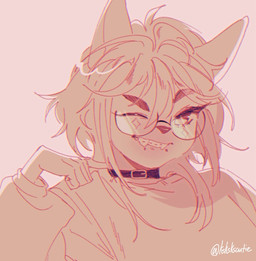 anthro bite biting_lip biting_own_lip clothed clothing eyewear fangs female female_anthro front_view glasses looking_at_viewer one_eye_closed self_bite simple_background solo teeth sonyan bust_portrait hi_res monochrome portrait signature