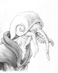 ambiguous_gender anthro cephalopod_shell clothing mollusk_shell monk robe shell solo suction_cup tentacles chris_beaver cephalopod marine mollusk nautilus greyscale low_res monochrome