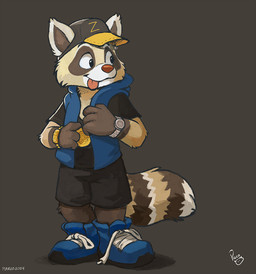 anthro black_bottomwear black_clothing black_shirt black_shorts black_t-shirt black_topwear blue_clothing blue_topwear bottomwear brown_body brown_fur clothed clothing front_view fur gloves_(marking) hat headgear headwear logo male male_anthro markings mouth_closed open_clothing open_topwear red_tongue shirt shorts simple_background solo standing striped_markings striped_tail stripes t-shirt tail tail_markings tan_body tan_fur tongue tongue_out topwear young young_anthro young_male pandapaco mammal procyonid raccoon 2024 artist_logo dated full-length_portrait portrait signature