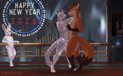 animal_genitalia anthro balls casual_nudity dancing eunuch femboy flaccid fully_sheathed fur genitals grey_body grey_fur group holidays humanoid_genitalia humanoid_penis male male/male markings masquerade nude nude_anthro nude_male orange_body orange_fur party penis penis_size_difference rapture_(bioshock) red_body red_fur sheath small_penis spots spotted_body spotted_fur tan_body tan_fur tan_sheath text trio white_balls white_body white_fur white_penis pawprincess plasmid 2k_games bioshock new_year milo_(depressedlgbtkiwi) rk_(pawprincess) usins_(pawprincess) canid canine felid feline fox lagomorph leporid mammal pantherine rabbit red_fox snow_leopard true_fox 2026 absurd_res english_text hi_res