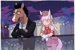 anthro brown_body brown_fur clothing duo_focus fur group hair headgear headwear long_hair male purple_eyes sad tan_body tan_skin white_body white_fur white_hair gashi-gashi bojack_horseman cygames netflix uma_musume_pretty_derby bojack_horseman_(character) gold_ship_(pretty_derby) animal_humanoid equid equid_humanoid equine equine_humanoid horse_humanoid humanoid mammal mammal_humanoid crossover