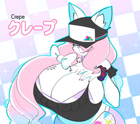anthro bell bell_collar big_breasts bikini bikini_top bikini_under_clothing black_baseball_cap black_clothing black_topwear breasts checkered checkered_background chest_tuft clothing collar fanny_pack female fur furgonomic_baseball_cap furgonomic_hat furgonomic_headwear furgonomics hair hand_on_breast high-angle_view huge_breasts inner_ear_fluff jingle_bell jingle_bell_collar long_hair pattern_background pink_hair simple_background solo sparkles swimwear text topwear triangle_bikini tuft two-piece_swimsuit white_body white_fur wide_hips theycallhimcake crepe_(theycallhimcake) mallkin 2021 character_name digital_drawing_(artwork) digital_media_(artwork) english_description english_text half-length_portrait hi_res japanese_text portrait