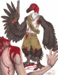 anthro beak duo feathers gore gun holding_gun holding_object holding_ranged_weapon holding_weapon male ranged_weapon shotgun tail tail_feathers weapon epicwang fallout microsoft accipitrid accipitriform avian bird human mammal old_world_vulture red-headed_vulture undead vulture zombie