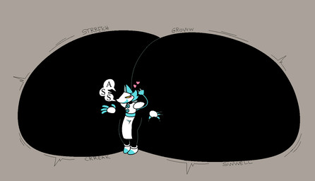 anthro big_butt black_body blue_ears blue_hair blue_mouth blue_tail blush butt butt_expansion butt_grab butt_squish clothing creaking creaking_butt dialogue empty_eyes expansion eyelashes female floating_hands footwear grey_background hair hand_on_butt hand_on_own_butt heart_symbol huge_butt hyper hyper_butt looking_at_viewer machine motion_lines multicolored_body onomatopoeia open_mouth open_smile shoes simple_background smile smiling_at_viewer solo sound_effects speech_bubble squish swelling tail talking_to_viewer text three-quarter_view topwear two_tone_body white_body white_clothing white_footwear white_shoes white_topwear yellow_eyes cooluthink deltarune undertale_(series) tasque_manager darkner robot 2026 colored digital_media_(artwork) english_text flat_colors