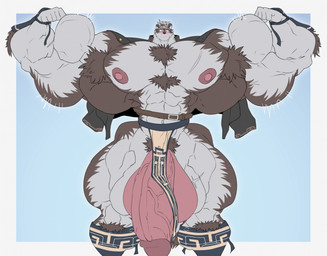 5_fingers accessory anthro armor armpit_tuft balls barazoku belt big_muscles big_penis black_nose blush bottomwear brown_body brown_fur chest_tuft clothed clothing coat coat_cape fingers flaccid flexing fur genitals headband huge_muscles huge_penis hyper hyper_genitalia hyper_muscles hyper_penis kemono legwear loincloth male multicolored_body multicolored_fur muscular muscular_anthro muscular_male navel nipples open_clothing open_coat open_topwear penis pubes simple_background solo teeth topwear tuft vambrace white_body white_fur yellow_eyes remert lifewonders tokyo_afterschool_summoners horkeu_kamui_(tas) canid canine canis mammal wolf 2025 digital_media_(artwork) hi_res