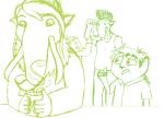 anthro beverage clothed clothing confusion container cup food group hair mohawk shirt simple_background smile standing topwear tusks white_background sugercat blue_sky_studios ice_age_(series) ethan_(ice_age) louis_(ice_age) peaches_(ice_age) elephantid eulipotyphlan hedgehog mammal mammoth prehistoric_species proboscidean monochrome sketch