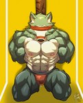 2023 abs anthro barazoku bdsm beastars biceps big_muscles blindfold bodily_fluids bondage bound bulge canid canine canis clothed clothing dated deltoids front_view fur genital_fluids hands_behind_back hi_res himahimaa huge_muscles jockstrap jockstrap_only kemono kneeling legoshi_(beastars) male mammal manly muscular muscular_anthro muscular_male muscular_sub muzzle_(object) muzzled navel nipples obliques pecs pole precum precum_through_clothing precum_through_jockstrap precum_through_underwear quads serratus shadow signature simple_background solo submissive thick_thighs topless topless_anthro topless_male tuft underwear underwear_only wet wet_clothing wet_jockstrap wet_underwear wolf yellow_background