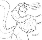 anthro belly big_belly butt dialogue holding_belly huge_belly male nude solo speech_bubble squirm_(sound_effect) squirming struggling struggling_prey vore pandottermon mammal mephitid skunk hi_res monochrome