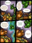 alexi_tishen anthro arms_bent blue_nipples breasts comic countershading dialogue digital_media_(artwork) digital_painting_(artwork) dragon duo english_text eye_contact female grabbing_both_legs grabbing_both_thighs green_body green_scales hands_on_legs hands_on_thighs hands_together hands_together_elbows_apart heather_kowalski hi_res interlocked_fingers jewelry looking_at_another magic multicolored_body multicolored_scales mythological_creature mythological_scalie mythology necklace nipples non-mammal_breasts nude orange_body orange_scales scales scalie smile text the_tishen_transformation tiliquain two_tone_body two_tone_scales yellow_body yellow_scales zmeydros