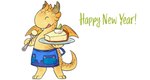 ambiguous_gender anthro apron cake cheesecake chibi clothing dessert food holiday_message holidays horn key_lime_pie open_mouth open_smile pastry pie smile solo standing tail text wings sandara flamecraft mythology new_year dragon mythological_creature mythological_scalie scalie english_text