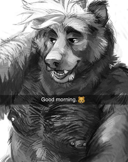 anthro belly biped camera_view emoji front_view fur hand_on_head iris male nipple_piercing nipples nude open_mouth piercing selfie simple_background snout solo teeth text white_background jeniak snapchat bear mammal 2016 digital_media_(artwork) english_text greyscale monochrome