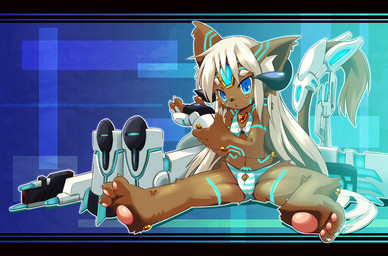 2000s_theme 4_fingers anthro armor camel_toe cheek_tuft facial_tuft female fingers hair kemono line_(marking) solo tuft white_armor white_hair ukan_muri 2010 japanese_description letterbox