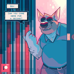 anthro arm_hair blue_clothing blue_shirt blue_t-shirt blue_topwear body_hair bottomwear clothed clothing front_view fur gloves_(marking) grey_bottomwear grey_clothing grey_pants head_tuft jewelry male male_anthro markings necklace obese obese_anthro obese_male orange_body orange_fur overweight overweight_anthro overweight_male pants patreon_logo shirt smile solo speech_bubble standing t-shirt text topwear tuft chocolateandmilk patreon richard_(chocolateandmilk) canid canine canis domestic_dog mammal 1:1 english_text hi_res url
