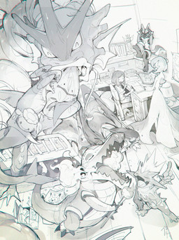 3_toes 4_fingers action_pose ambiguous_gender annoyed award bag barbel_(anatomy) bed bed_sheet bedding biped bodily_fluids book bottomwear breath_powers chair claws clothed clothed_female clothed_human clothing cross-popping_vein drawer duo elemental_manipulation eyes_closed fangs feet female fighting_over_plushie fingers fire fire_breathing fire_manipulation fish_tail flesh_whiskers floor frill_(anatomy) furniture group hair hands_on_ears head_crest head_frill holding_object holding_pen holding_plushie holding_staff inside lamp looking_at_another looking_at_book looking_at_object lying mouth_closed mouth_hold object_in_mouth on_bed on_chair open_book open_mouth open_smile pants pen photo picture_frame plushie pokeball pose poster shirt singing sitting sitting_on_chair smile solo staff standing sweat sweatdrop table teeth toe_claws toes tongue_showing topwear trophy wall_(structure) winged_arms wings wood wood_floor chiayeeee nintendo pokemon amped_toxtricity fuecoco garchomp gardevoir generation_1_pokemon generation_3_pokemon generation_4_pokemon generation_8_pokemon generation_9_pokemon gyarados human lucario magikarp mammal pokemon_(species) riolu skeledirge species_request toxtricity 2024 absurd_res chromatic_aberration digital_drawing_(artwork) digital_media_(artwork) greyscale hi_res monochrome picture_in_picture signature
