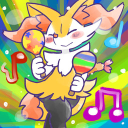 ambiguous_anthro ambiguous_gender anthro biped blush blush_stickers closed_smile digitigrade dipstick_tail eyes_closed food front_view holding_maraca maraca markings mouth_closed musical_instrument musical_note musical_symbol object_in_tail percussion_instrument shrimp_(food) simple_background smile snout solo standing symbol tail tail_markings annyui0611 nintendo pokemon braixen canid generation_6_pokemon mammal pokemon_(species) 1:1 2024 digital_drawing_(artwork) digital_media_(artwork) hi_res japanese_description portrait three-quarter_portrait translated_description
