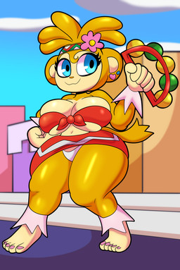5_fingers 5_toes accessory anthro bandeau big_breasts biped blue_eyes bottomwear breasts cleavage closed_smile clothed clothed_anthro clothed_female clothing colored_nails ear_piercing eyelashes feet female fingers flower flower_in_hair fur hair hair_accessory headband headless_tambourine holding_musical_instrument holding_object holding_tambourine light_body light_skin looking_at_viewer mouth_closed musical_instrument nails navel orange_body orange_fur orange_hair panties piercing pink_flower pink_nails pink_toenails plant red_bandeau red_bottomwear red_clothing red_skirt red_topwear skirt smile solo standing tail thick_thighs toenails toes topwear under_boob underwear upskirt white_clothing white_panties white_underwear wide_hipped_anthro wide_hipped_female wide_hips someth1ngoranother samba_de_amigo sega amiga haplorhine mammal monkey primate 2024 digital_media_(artwork) hi_res