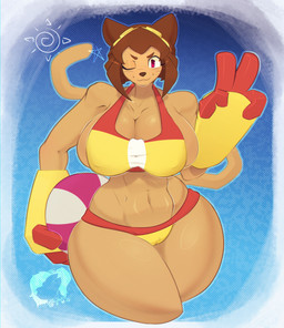abs anthro ball beach_ball big_breasts bikini bikini_top breasts camel_toe clothing female female_anthro inflatable side_boob simple_background solo swimwear thick_thighs tight_clothing two-piece_swimsuit wide_hips kaliburr_advanced gameoverse glitch_productions kit_bodega felid feline mammal hi_res
