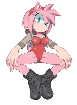accessory anthro boots breasts camel_toe clothing female footwear fur fur-trimmed_jacket green_eyes hair_accessory one-piece_swimsuit pink_body pink_fur shoes simple_background smile smiling_at_viewer solo spread_legs spreading swimwear white_background r18 sega sonic_the_hedgehog_(series) amy_rose eulipotyphlan hedgehog mammal hi_res