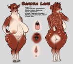 anthro anus big_breasts big_butt breasts brown_body brown_fur butt crotch_tuft deer english_text eyelashes eyewear female front_view fur genitals glasses hand_on_hip hi_res hooves huge_breasts inverted_nipples juicydemon mammal markings model_sheet nipples nude open_mouth overweight overweight_anthro overweight_female pussy rear_view sagging_breasts sandra_lane solo spots spotted_body spotted_fur standing text thick_thighs tuft wide_hips
