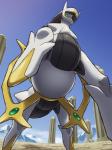 all_fours ambiguous_gender detailed_background featureless_crotch feral front_view looking_at_viewer looking_down low-angle_view solo on_ice_(artist) nintendo pokemon arceus generation_4_pokemon legendary_pokemon mammal pokemon_(species) 2019 hi_res