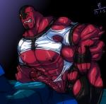 duo erection genitals male muscular muscular_humanoid muscular_male nipples pecs penis red_body red_nipples sex mojimojirou senpuuki-chan ben_10 cartoon_network four_arms_(ben_10) alien alien_humanoid humanoid tetramand