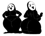 2022 absurd_res anthro big_breasts big_butt black_and_white black_body breasts butt clothed clothing curvy_figure dress female ferretidk form_fitting front_view ghost hand_on_hip hi_res huge_butt huge_hips huge_thighs humanoid humanoidized looking_back mask mitten_hands monochrome monster open_mouth rear_view simple_background slightly_chubby slightly_chubby_anthro solo spirit thick_thighs uboa voluptuous white_background wide_hips yume_nikki