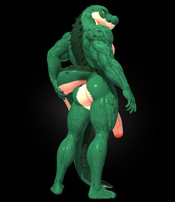 anthro big_butt big_penis black_background black_body black_scales black_spots butt butt_pose countershading fangs feet flaccid foreskin genitals glans green_body green_eyes green_scales holding_tail huge_penis male markings muscular muscular_anthro muscular_male overbite penis pink_penis pose pupils red_glans scales simple_background solo spots spotted_body spotted_scales standing tail tail_aside tan_body tan_scales teeth thick_thighs three-quarter_view vein veiny_penis yellow_sclera connivingrat helm_(connivingrat) crocodile crocodilian reptile scalie 2021 3d_(artwork) digital_media_(artwork) source_filmmaker_(artwork)