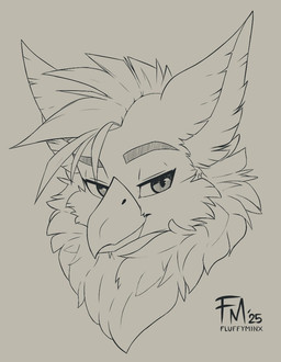 anthro beak fluffy fur hair male male/male smug solo tuft conditional_dnp fluff-kevlar fluffyminx mythology rane_(fluff-kevlar) avian gryphon mythological_avian mythological_creature line_art sketch