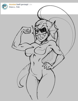 1_eye breasts curvy_figure eye_patch eye_patch_only eyewear eyewear_only female flexing genitals hair hourglass_figure long_hair muscular muscular_female muscular_humanoid nipples nude nude_female nude_humanoid small_waist smile solo split_form vulva wide_hipped_female wide_hipped_humanoid wide_hips malcontentus undertale undertale_(series) undyne animal_humanoid aquatic aquatic_humanoid fish fish_humanoid humanoid merfolk 2019 sketch