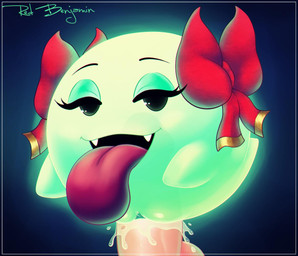 accessory balls big_tongue bodily_fluids bow_(feature) bow_accessory bow_ribbon clitoris cum cum_in_vagina cum_inside cute_fangs duo eyelashes eyeshadow fangs female female_focus female_penetrated genital_fluids genitals ghost_sex hair_accessory hair_bow hair_ribbon looking_at_viewer looking_pleasured makeup male male/female male_penetrating male_penetrating_female not_furry open_mouth penetration penile penile_penetration penis penis_in_vagina ribbons sex simple_background solo_focus teeth tongue tongue_out translucent translucent_body vaginal vaginal_fluids vaginal_penetration vulva sirredbenjamin mario_bros nintendo paper_mario lady_bow boo_(mario) ghost spirit alternate_version_at_source signature