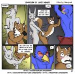 anal anal_penetration anthro aroused avian beak bird blush bulge canid canine clenched_teeth clothed clothing comic dialogue digital_media_(artwork) english_text erection eyes_closed falco_lombardi falcon falconid forced forced_to_watch fox fox_mccloud genitals group hi_res humanoid_genitalia humanoid_penis james_howard lagomorph leporid looking_at_another male male/male mammal nintendo otterjunk penetration penis rabbit rape sex star_fox teeth tenting text topless url