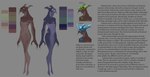 absurd_res alien anthro bodily_fluids breasts claws dewlap_(anatomy) duo english_text featureless_breasts featureless_feet feet female gelanexi_(theorchidartichoke) glowing glowing_eyes hi_res male model_sheet ribs sexual_dimorphism slim text theorchidartichoke tusks