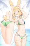 bikini bikini_bottom bikini_top blonde_hair blush breasts butt clothing eyes_closed female hair open_mouth smile solo swimwear two-piece_swimsuit water bluerabbit_gap arknights hypergryph studio_montagne kroos_(arknights) animal_humanoid humanoid lagomorph lagomorph_humanoid leporid_humanoid mammal mammal_humanoid rabbit_humanoid 2020 2:3 hi_res