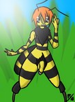 anthro balls big_balls big_penis femboy fur genitals hair kemono looking_at_viewer male nude penis simple_background smile solo yunaka arthropod bee hymenopteran insect