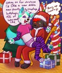 anthro bodily_fluids christmas_clothing christmas_headwear clothing duo femboy genital_fluids hat headgear headwear holidays male male/male omorashi santa_hat text urine watersports dinkden christmas fisk_(fiskthefox) fury_(furythewolf) canid canine canis fox mammal wolf digital_media_(artwork) english_text hi_res