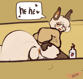 anthro anus balls biped brown_body brown_fur butt clothing dialogue eyebrows fur genitals hair heart_symbol inner_ear_fluff looking_back male multicolored_body multicolored_fur open_mouth open_smile rear_view smile solo speech_bubble spread_butt spreading tail text tongue topwear tuft white_body white_fur white_hair white_tail divucup divu_(divucup) domestic_cat felid feline felis mammal english_text hi_res