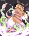 anthro big_breasts big_butt blonde_hair bovid bovine breasts butt cattle clothing female genitals hair hat headgear headwear helena_(hugetime) hi_res huge_butt magic magic_circle magic_user mammal maplepudding nude pussy summoning summoning_circle tentacles thick_thighs witch_hat