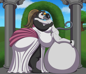 anthro balls_outline belly big_belly big_breasts big_bulge big_butt biped breasts bulge butt detailed_bulge duo female female_anthro genital_outline huge_breasts huge_bulge huge_butt hyper hyper_bulge kissing male male/female male_anthro overweight plantigrade size_difference wedding darkshasion_(artist) markus_silva phoebe_escamilla bear giant_panda mammal mouse murid murine rodent hi_res